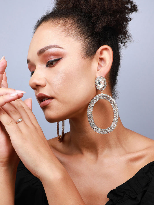 Elegant Duet Set Of 2 Silver-Plated Contemporary Drop Earrings