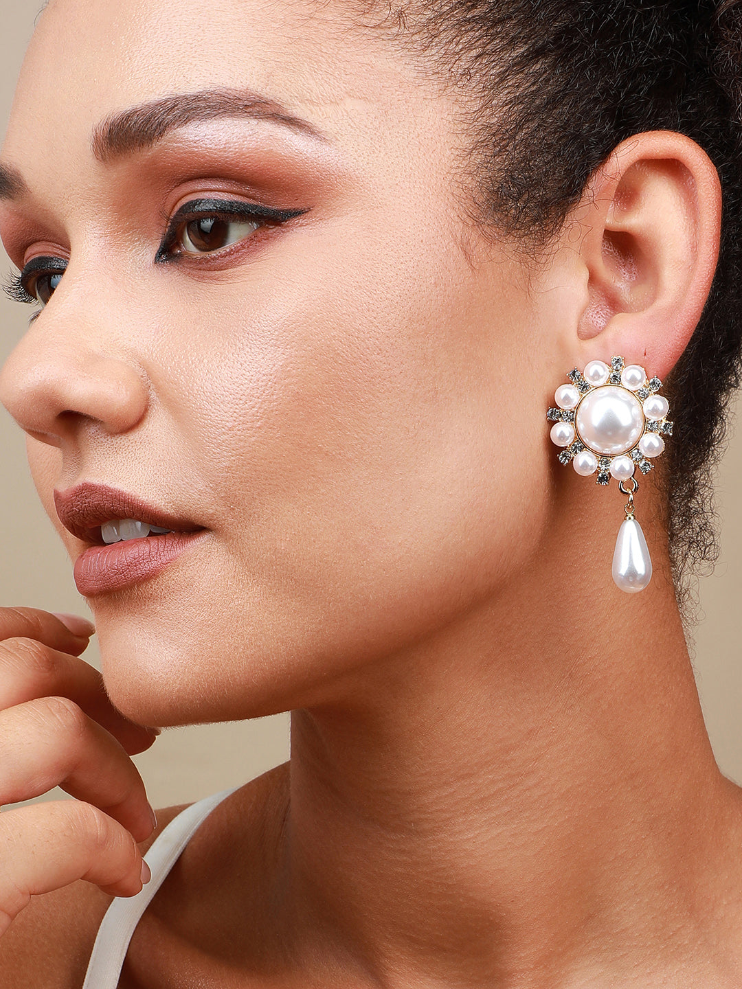 Set Of 2 Gold-Plated Contemporary Beaded Drop Earrings