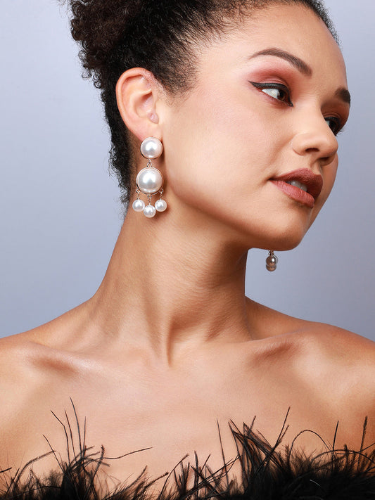 Set Of 2 Gold-Plated Contemporary Drop Earrings