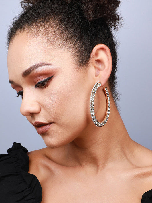Set Of 2 Silver-Plated Circular Stone Studded Hoop Earrings