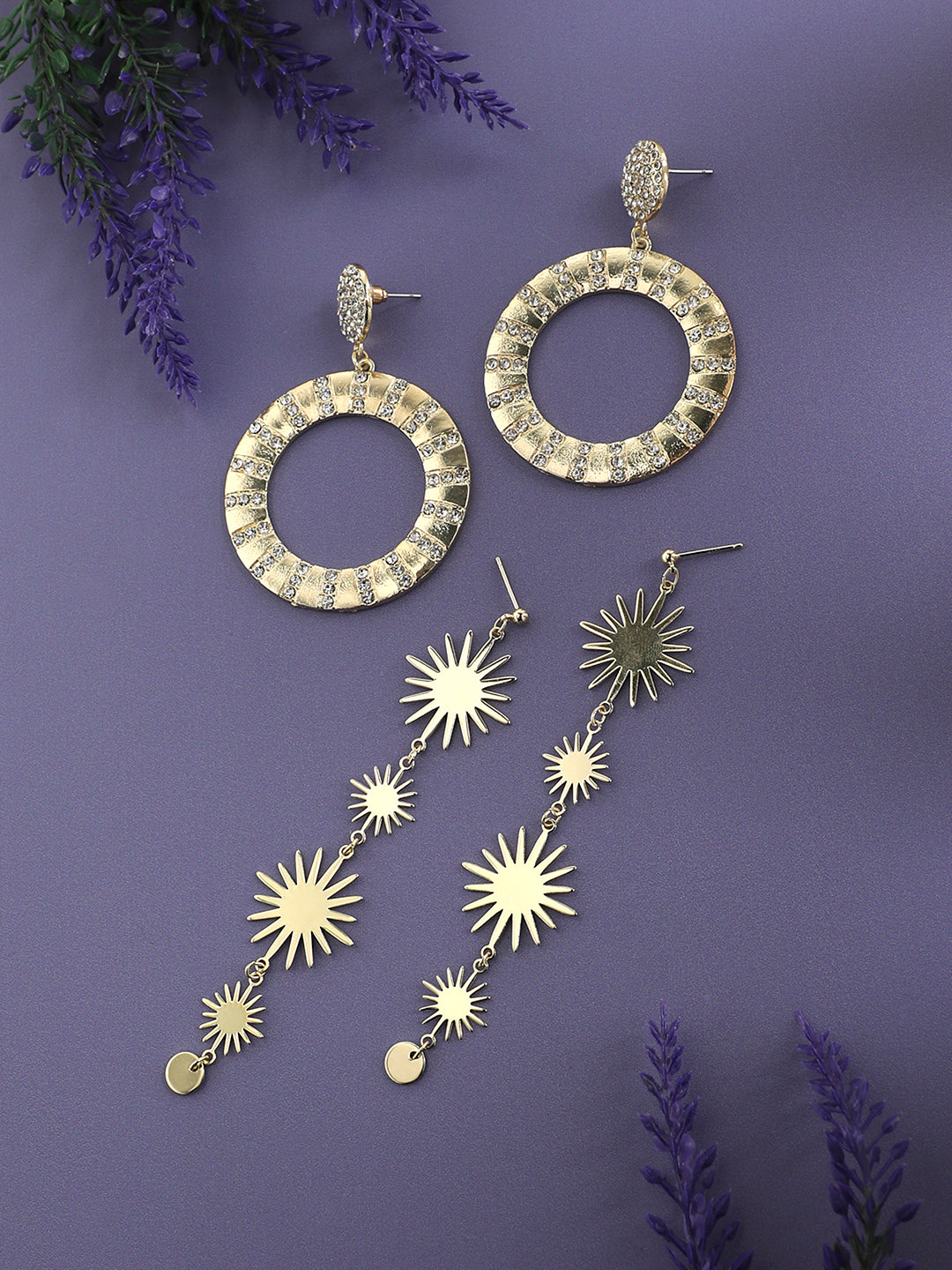 Set Of 2 Gold-Plated Contemporary Drop Earrings