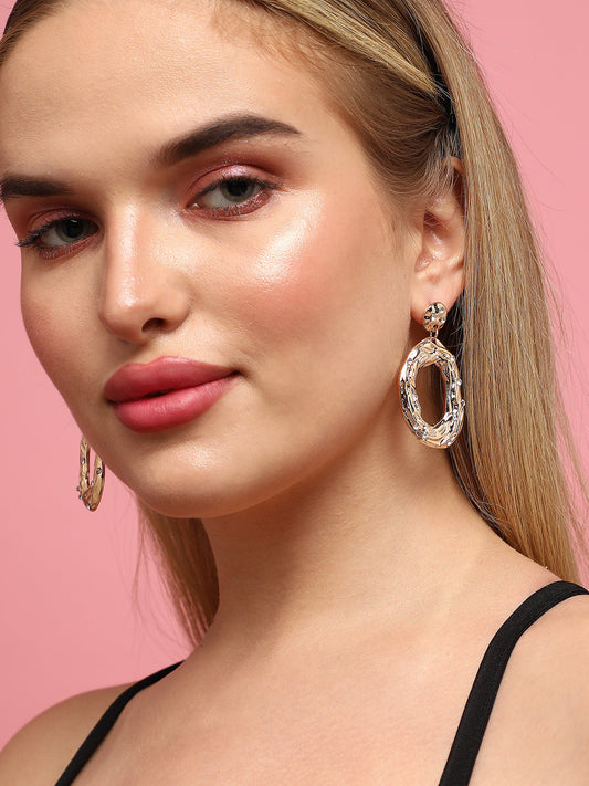 Set Of 2 Gold-Plated Contemporary Drop Earrings