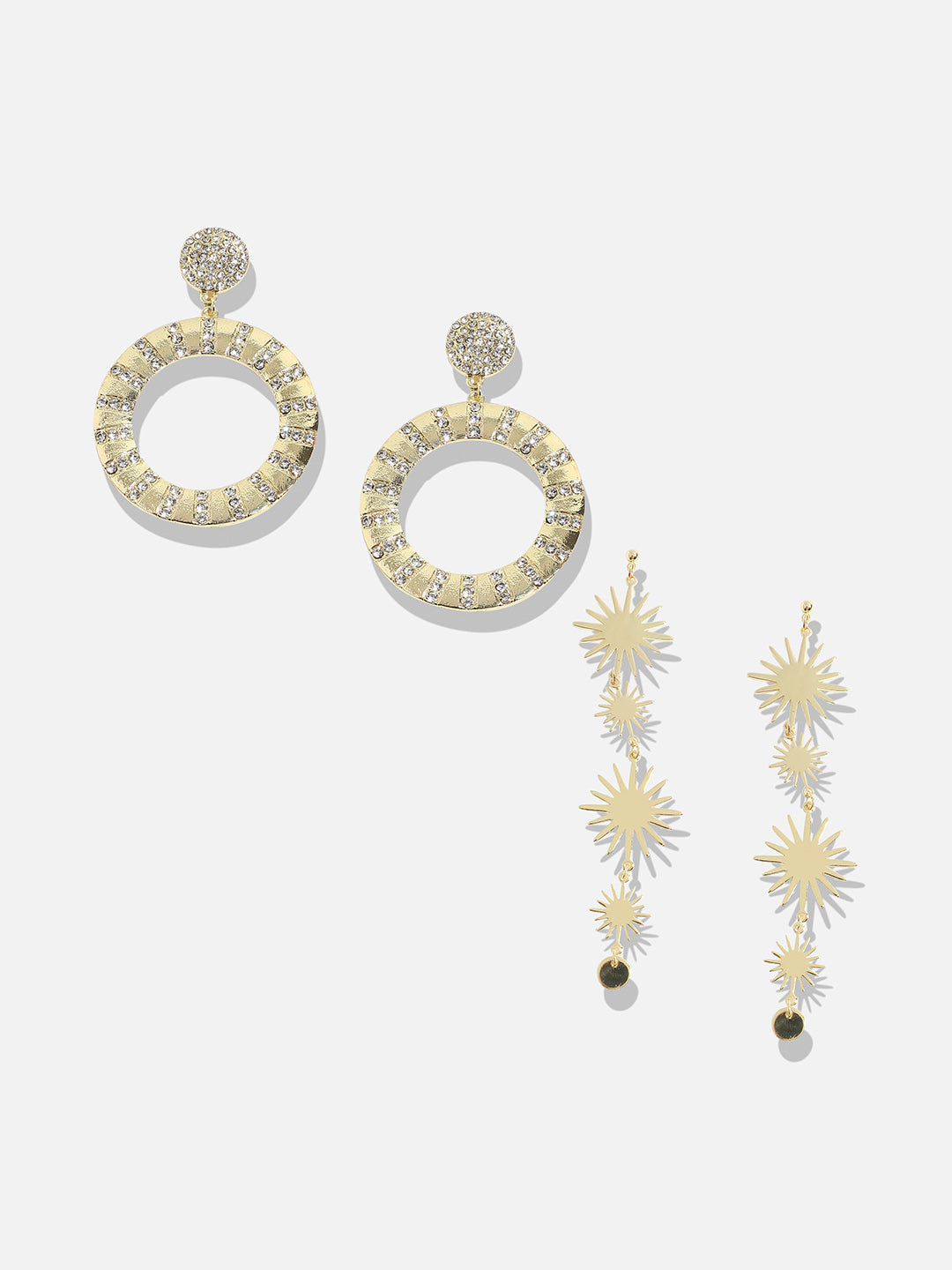 Set Of 2 Gold-Plated Contemporary Drop Earrings