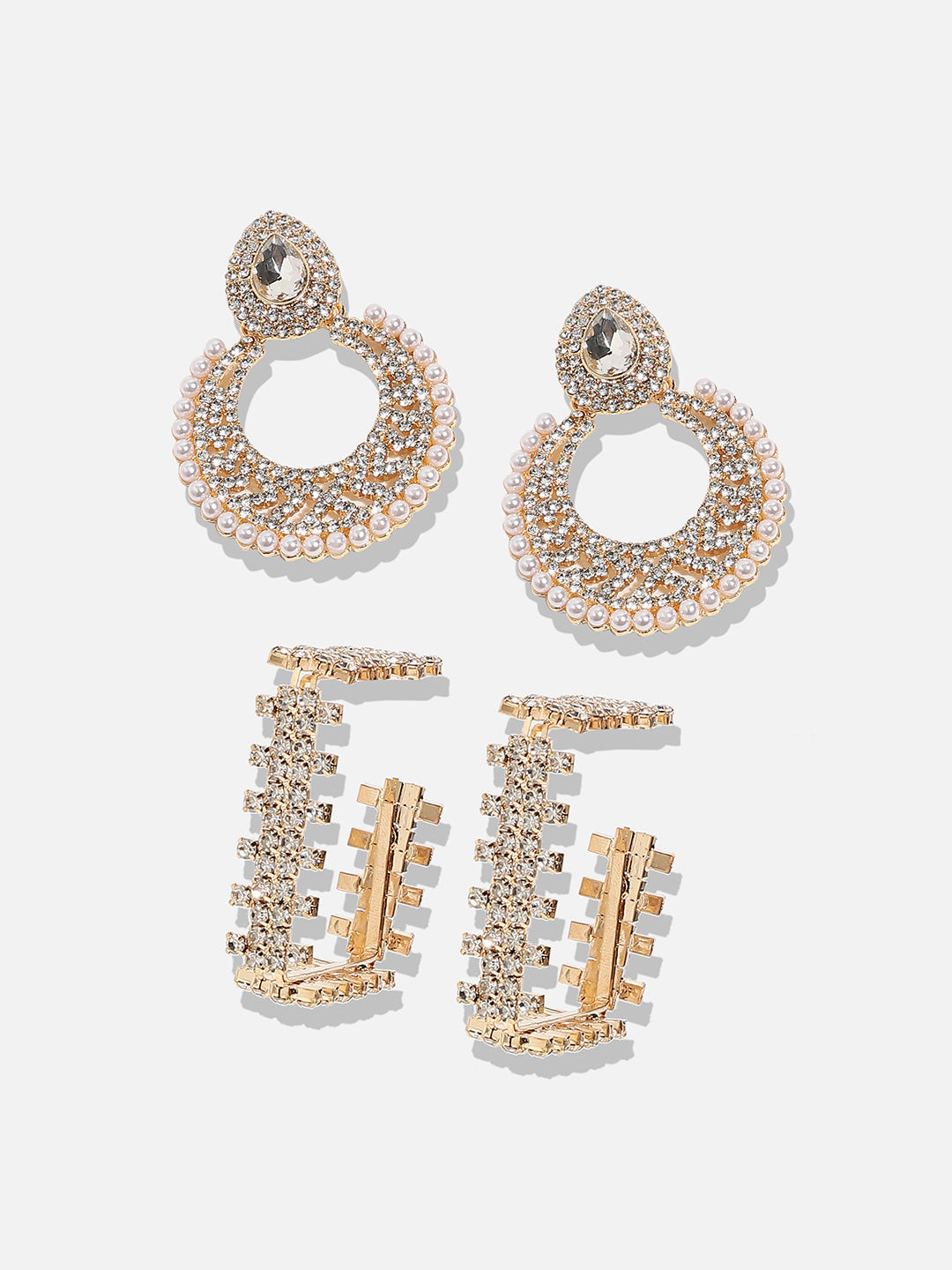 Set Of 2 Gold-Plated Contemporary Drop Earrings