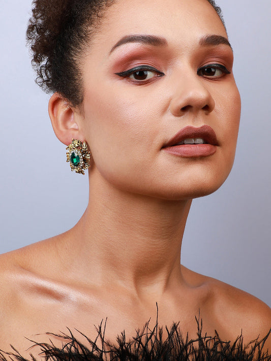 Set Of 2 Gold-Plated Contemporary Studs Earrings