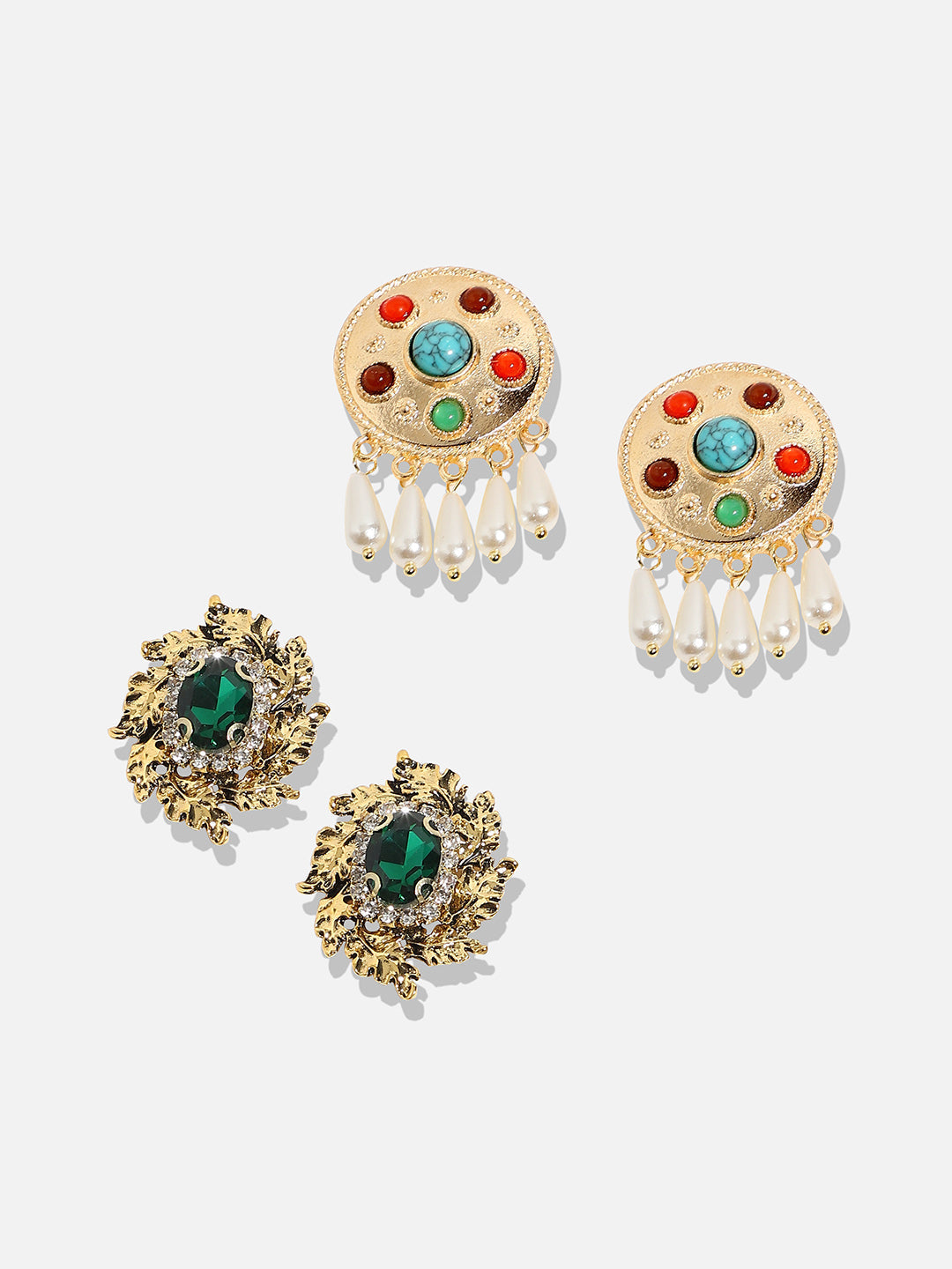 Set Of 2 Gold-Plated Contemporary Studs Earrings