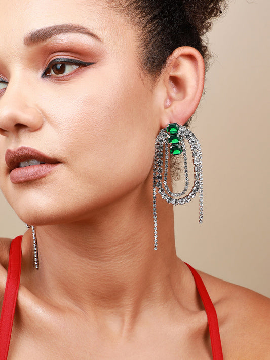 Set Of 2 Silver-Plated Contemporary Drop Earringsdr