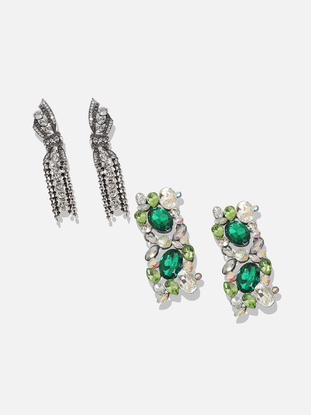 Set Of 2 Silver-Plated Contemporary Drop Earrings