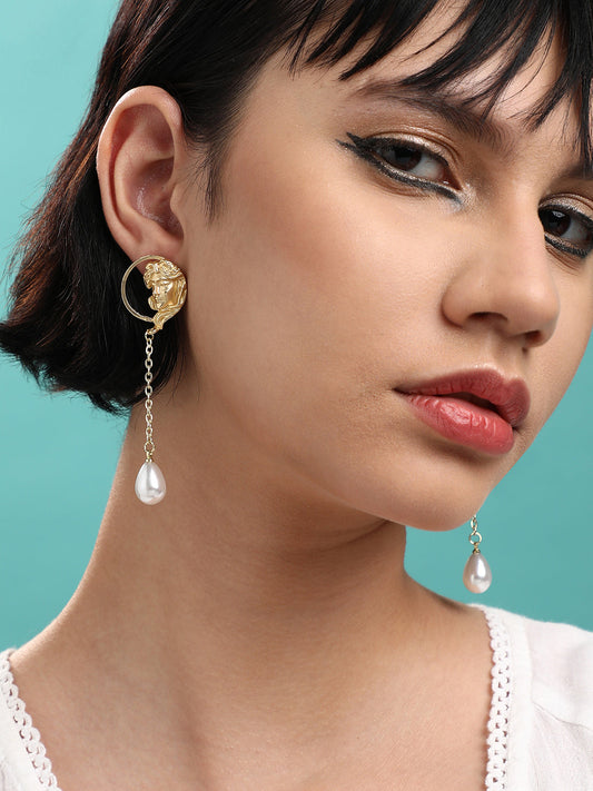 Set Of 2 Gold-Plated Contemporary Beaded Drop Earrings