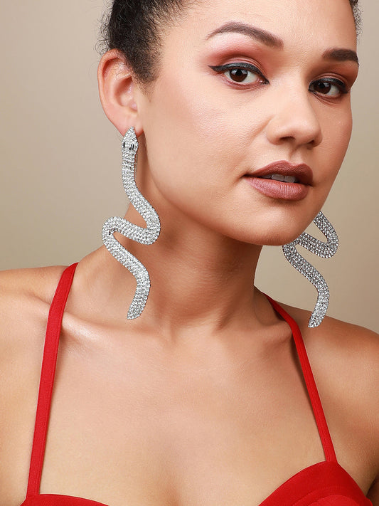 Set Of 2 Silver-Plated Contemporary Drop Earrings