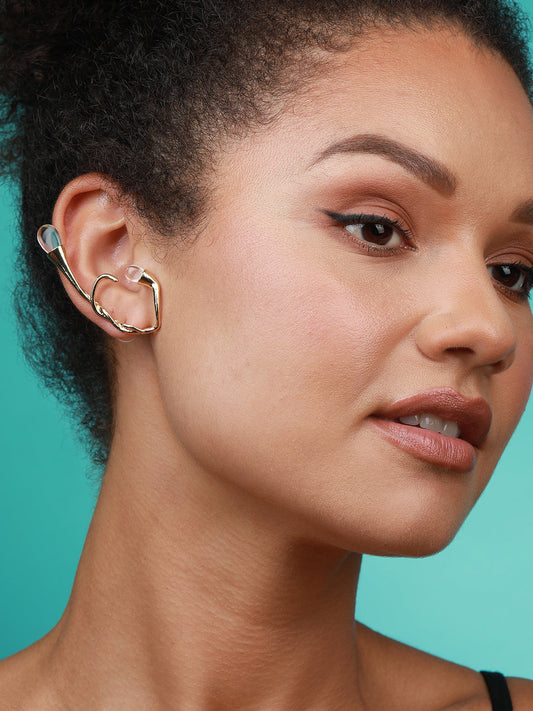 Set Of 2 Gold-Plated Contemporary Beaded Studs Earrings