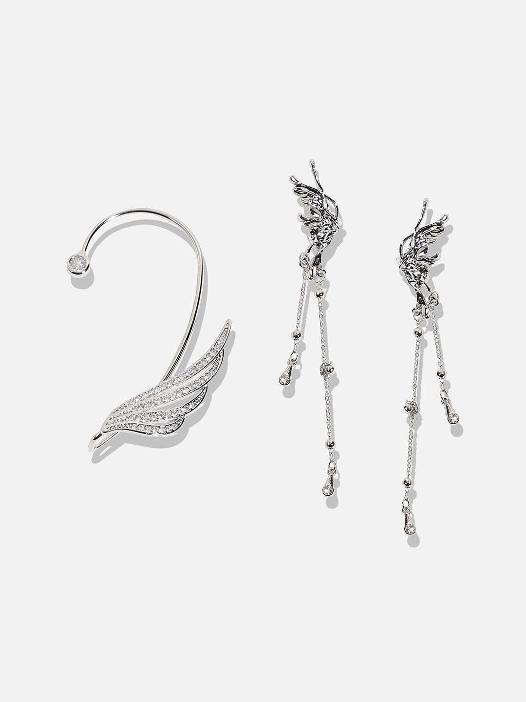 Set Of 2 Silver-Plated Contemporary Drop Earrings