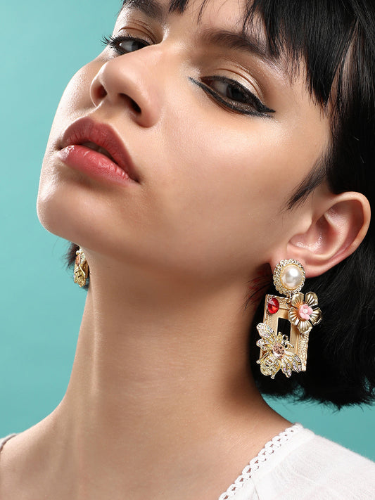 Pack Of 2 Gold-Plated Contemporary Drop Earrings