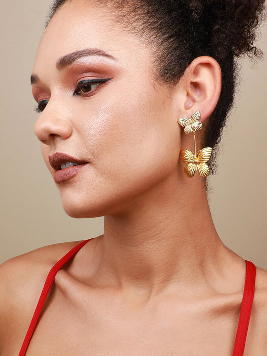 Fancy Flourish Set Of 2 Gold-Plated Contemporary Drop Earrings