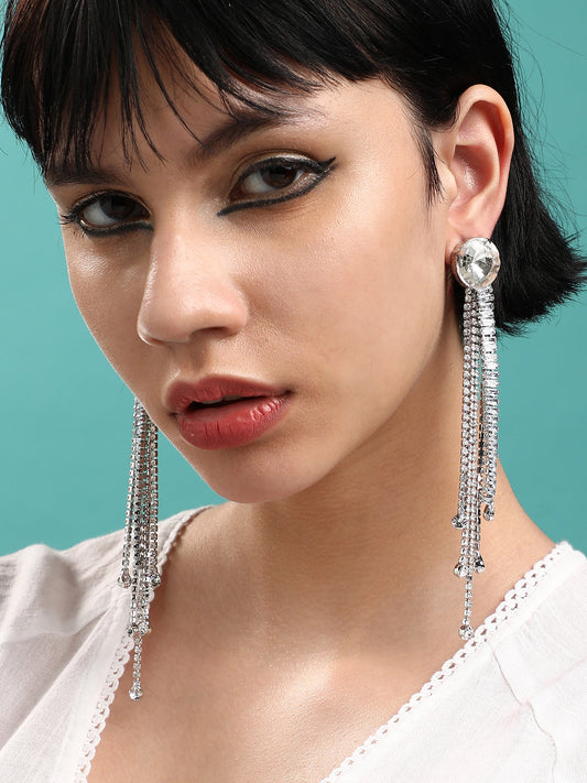 Set Of 2 Silver-Plated Contemporary Drop Earrings