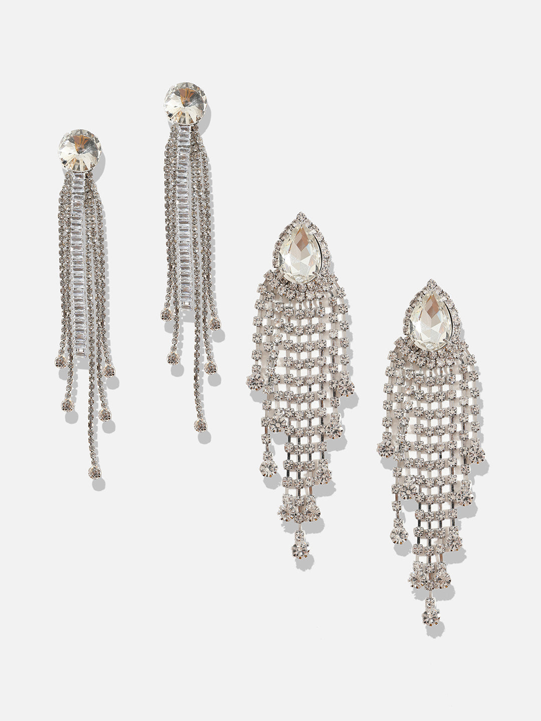 Set Of 2 Silver-Plated Contemporary Drop Earrings