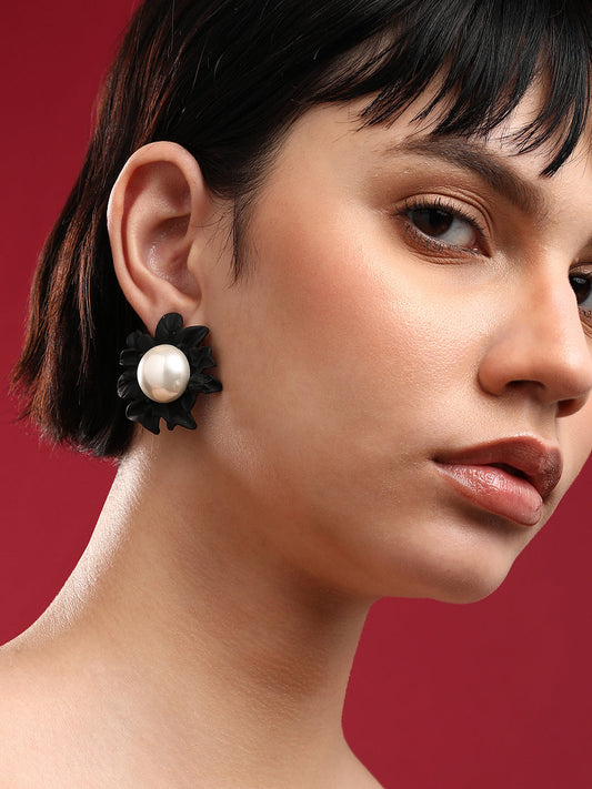 Set Of 2 Gold-Plated Contemporary Stone Studded Drop Earrings