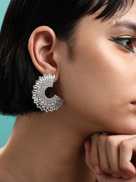 Set Of 2 Silver-Plated Contemporary Hoop Earrings