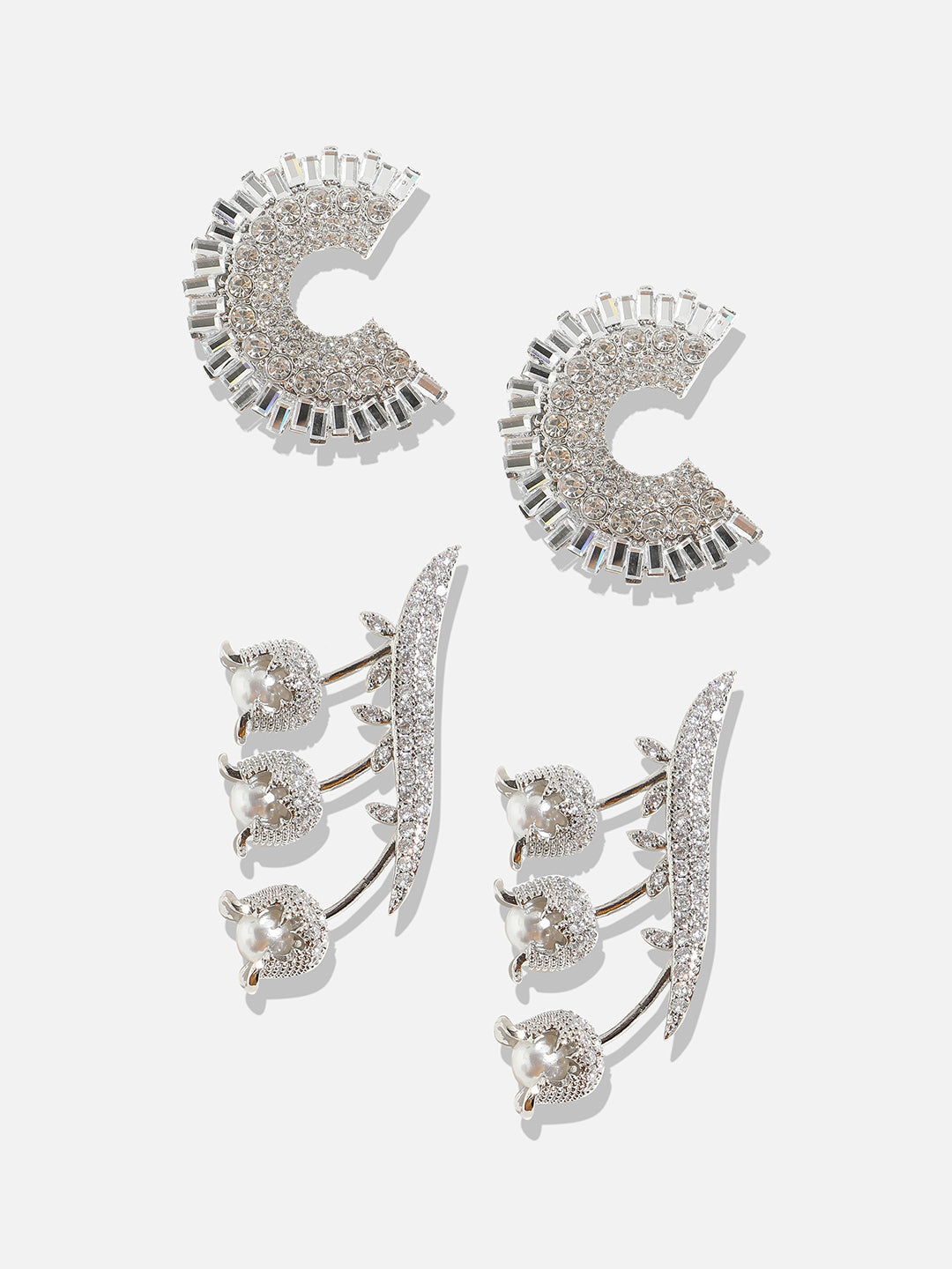 Set Of 2 Silver-Plated Contemporary Hoop Earrings