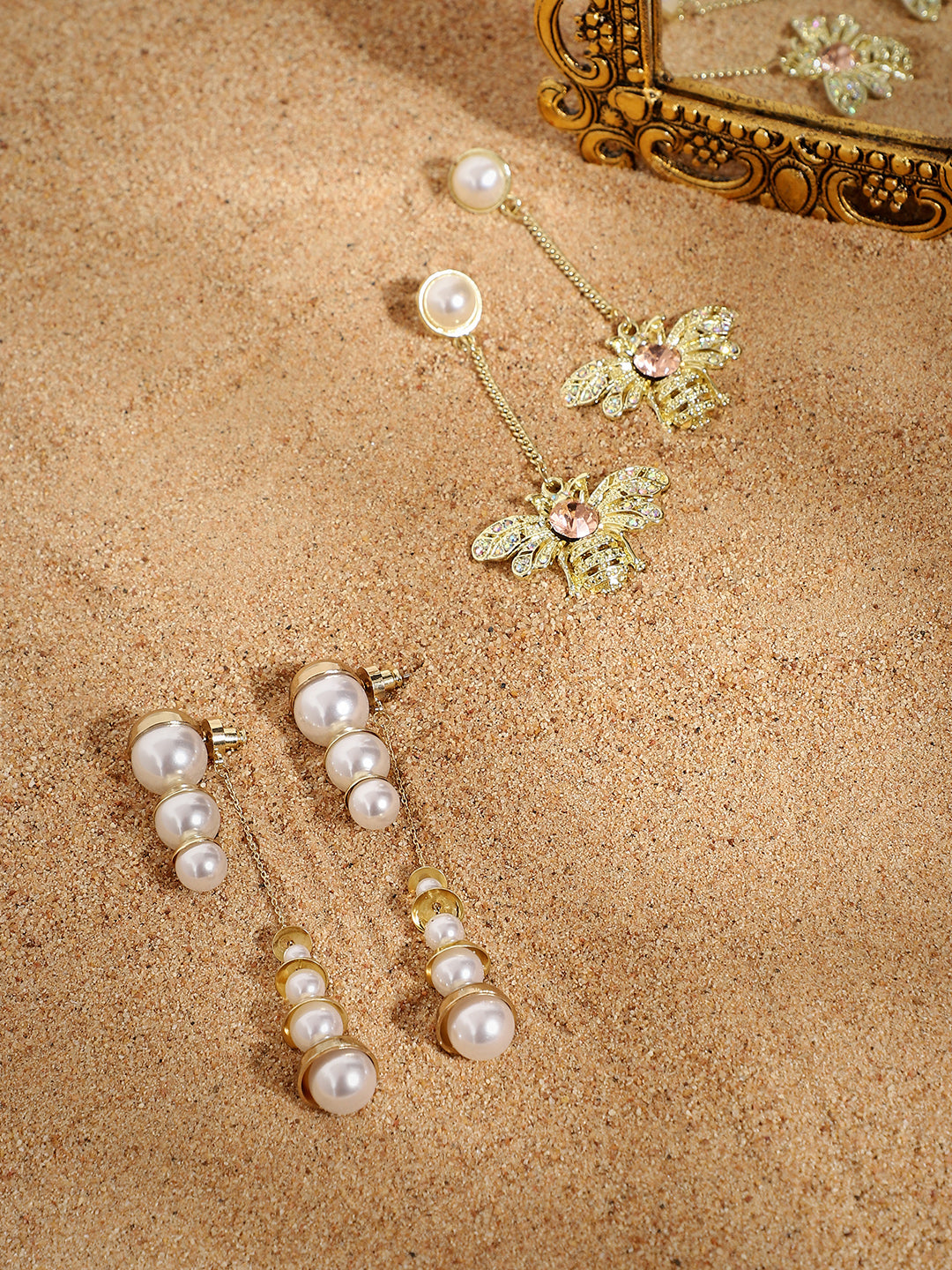 Set Of 2 Gold-Plated Contemporary Studs Earrings