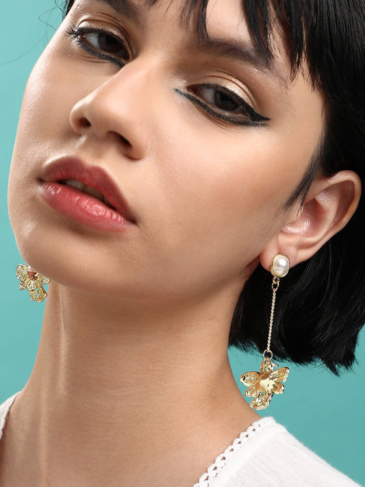 Set Of 2 Gold-Plated Contemporary Studs Earrings