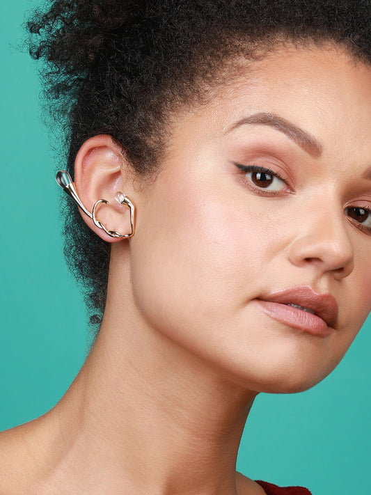 Regal Radiance Glamorous Set Of 2 Gold-Plated Contemporary Drop Earrings