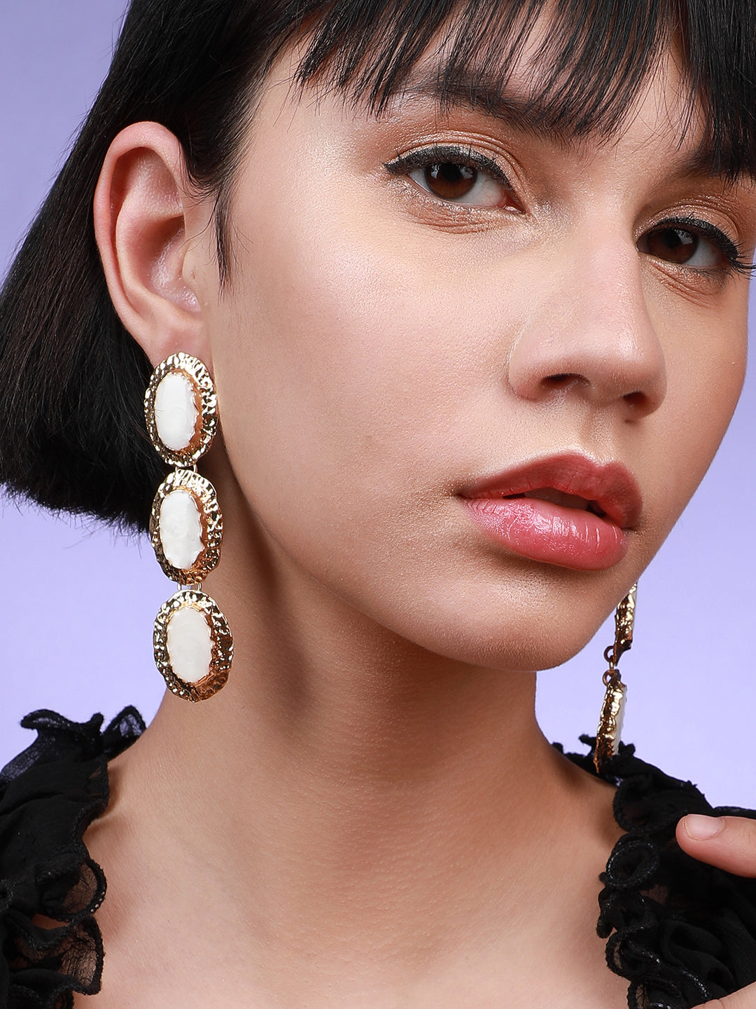 Regal Radiance Glamorous Set Of 2 Gold-Plated Contemporary Drop Earrings