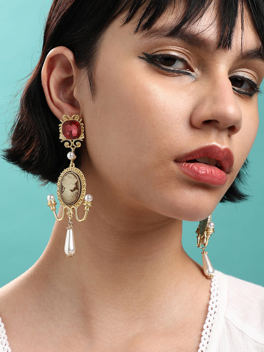 Set Of 2 Gold-Plated Contemporary Stone Studded Drop Earrings
