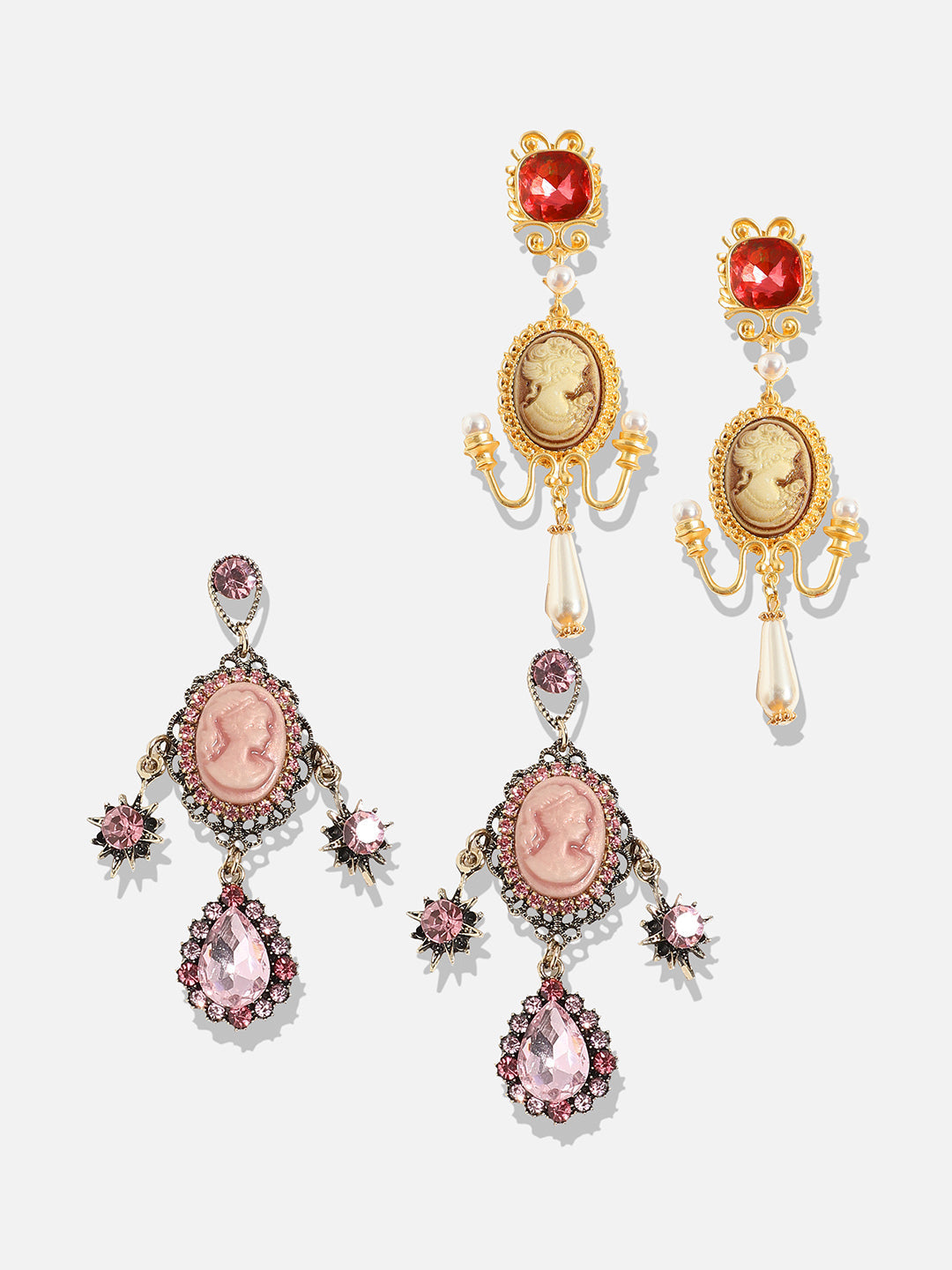 Set Of 2 Gold-Plated Contemporary Stone Studded Drop Earrings