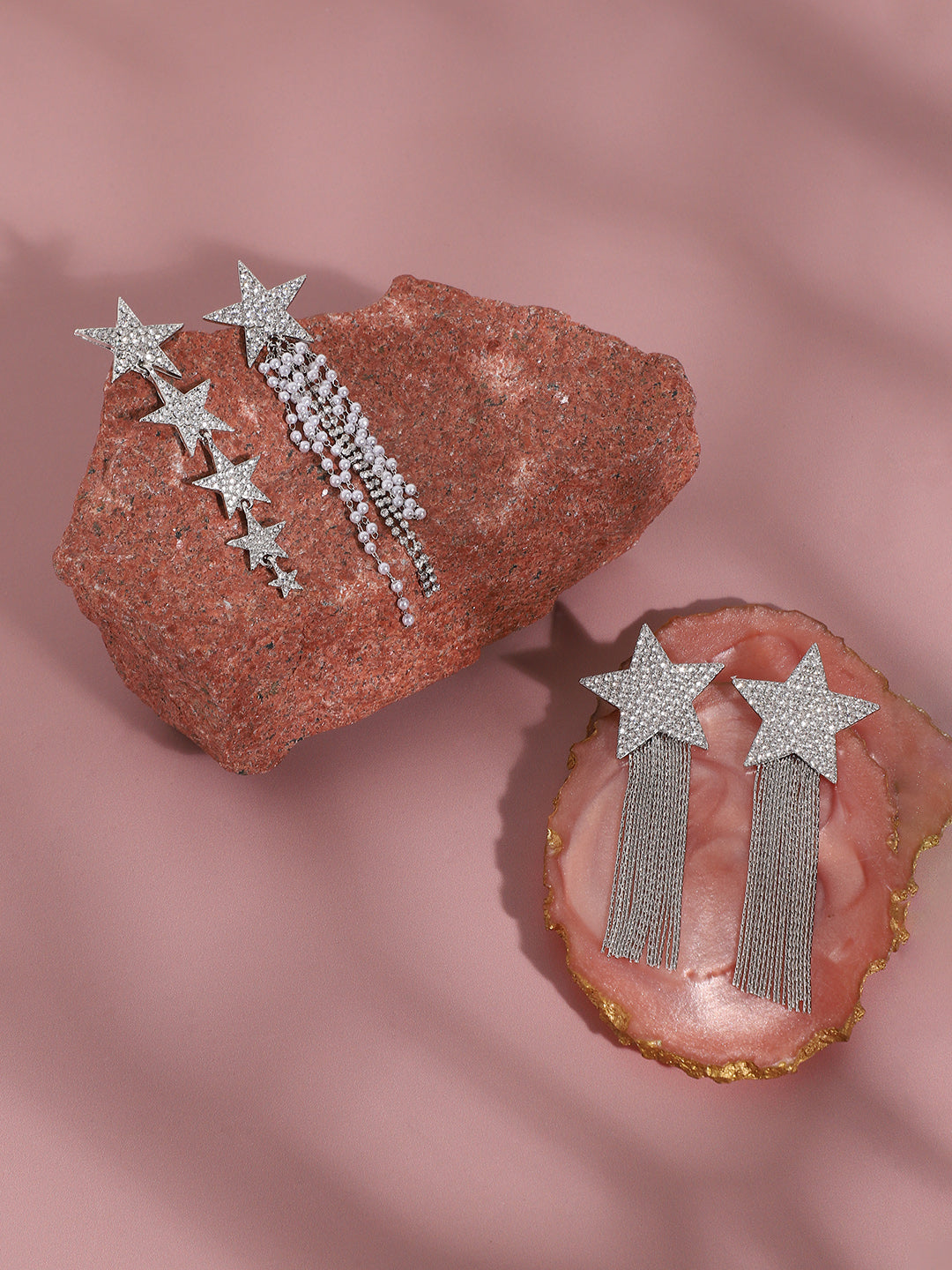 Pack Of 2 Silver-Plated Contemporary Drop Earrings