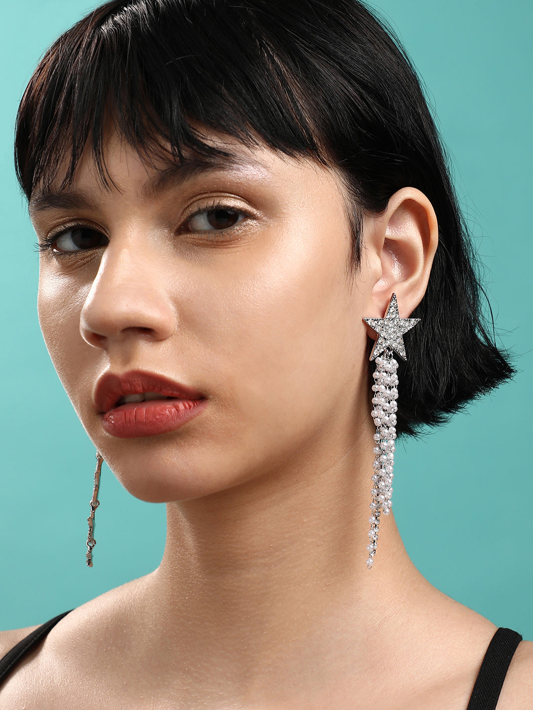 Pack Of 2 Silver-Plated Contemporary Drop Earrings