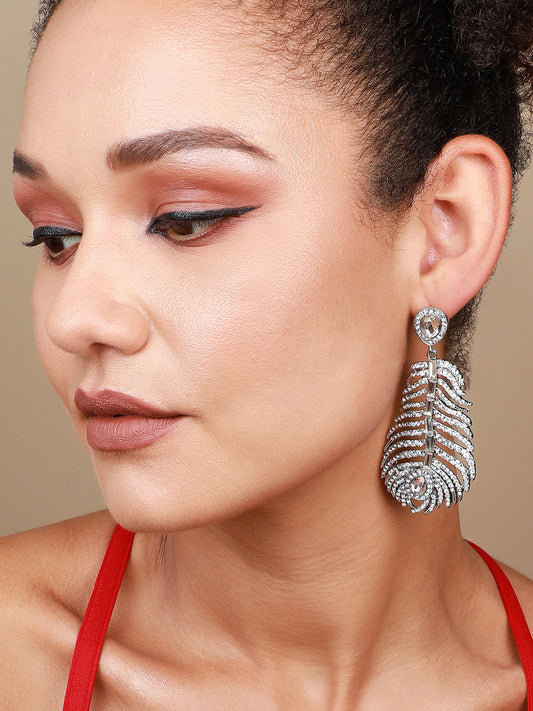 Fancy Flourish Exquisite Set Of 2 Silver-Plated Contemporary Drop Earrings