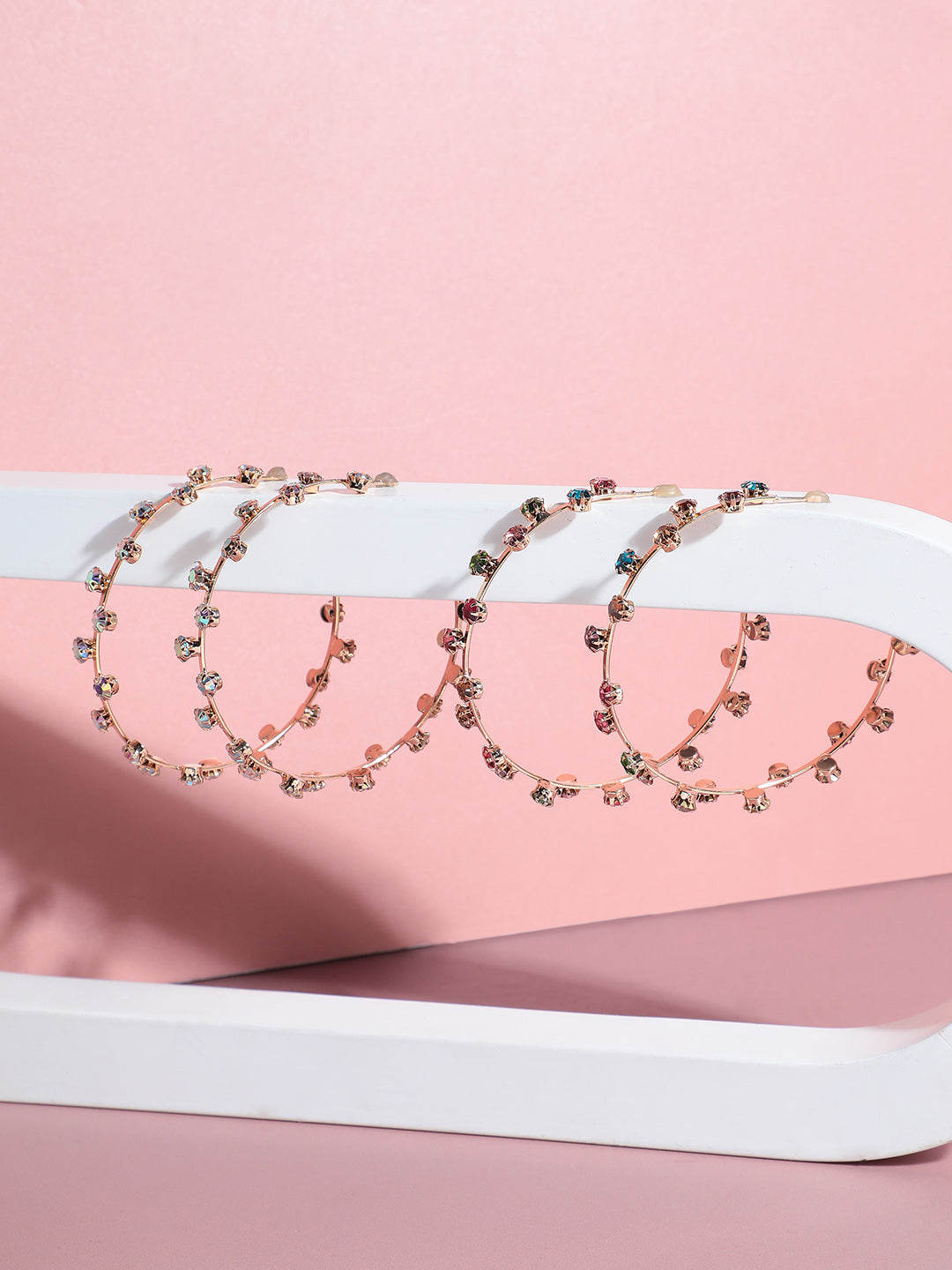 Set Of 2 Gold-Plated Circular Stone Studded Half Hoop Earrings