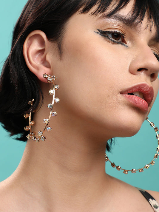 Set Of 2 Gold-Plated Circular Stone Studded Half Hoop Earrings