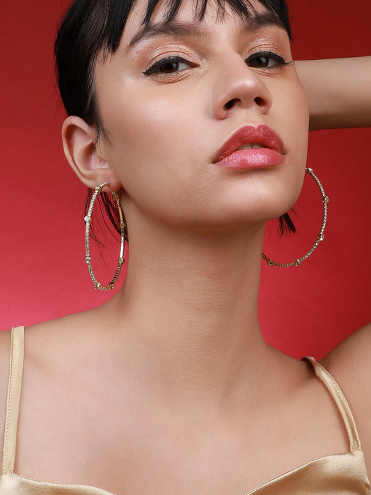 Set Of 2 Gold-Plated Contemporary Hoop Earrings