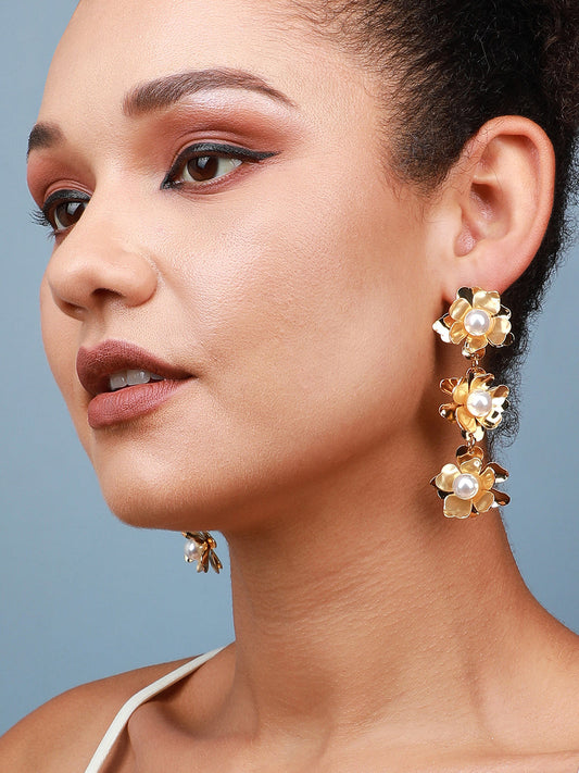 Set Of 2 Gold-Plated Contemporary Beaded Drop Earrings