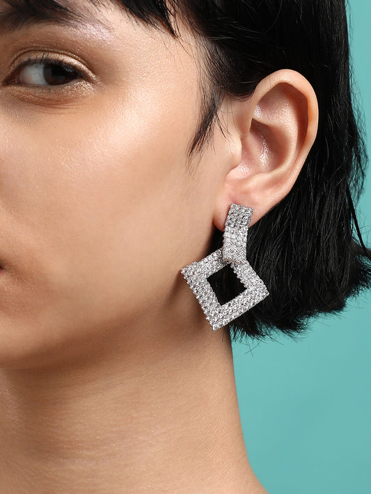 Radiant Reflections Fancy Set Of 2 Silver-Plated Contemporary Drop Earrings