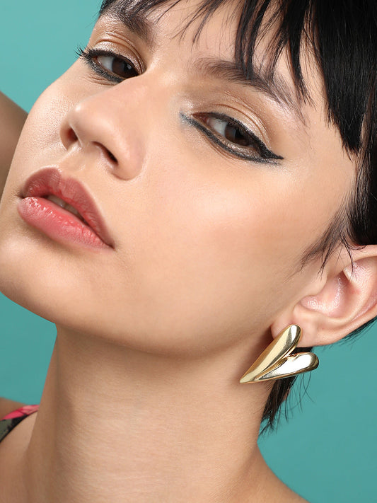 Set Of 2 Gold-Plated Contemporary Studs Earrings