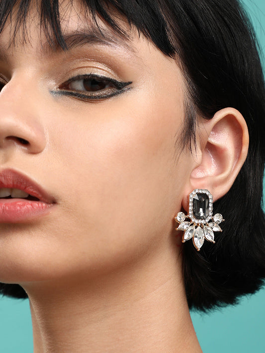 Set Of 2 Gold-Plated Contemporary Stone Studs Earrings