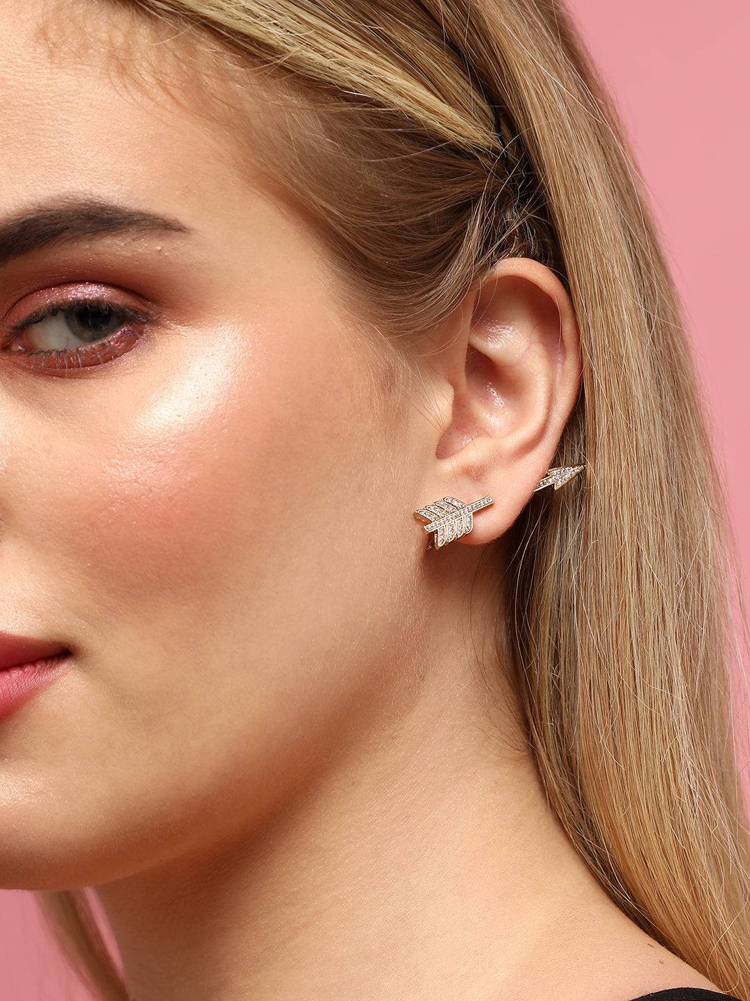 Set Of 2 Gold-Plated Contemporary Stone Studs Earrings