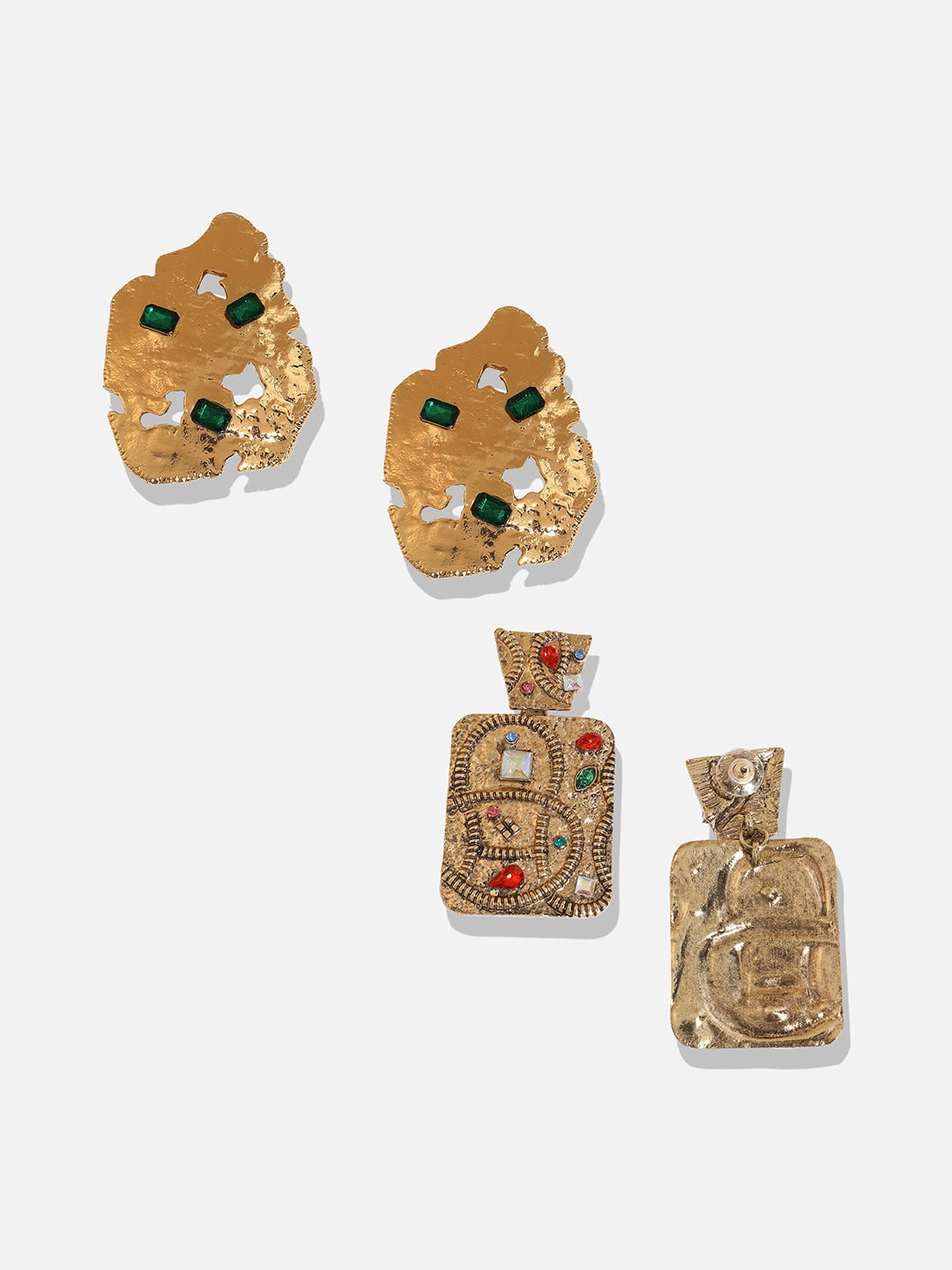 Pack Of 2 Gold-Plated Contemporary Drop Earrings