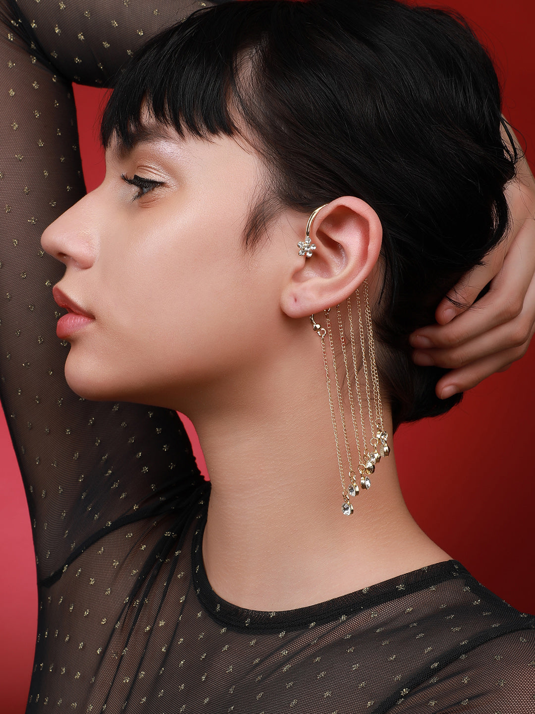 Set Of 2 Gold-Plated Contemporary Drop Earrings