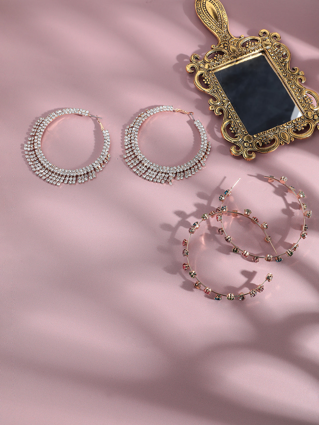 Set Of 2 Gold-Plated Contemporary Hoop Earrings