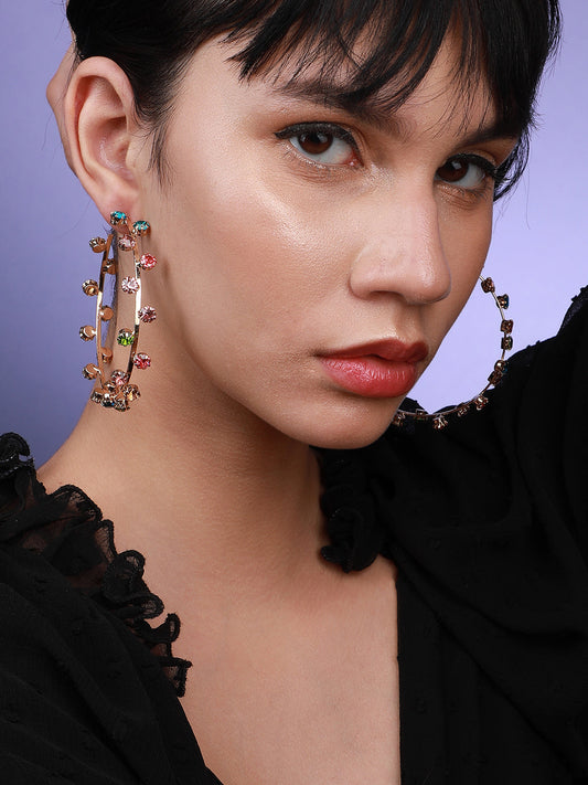 Set Of 2 Gold-Plated Contemporary Hoop Earrings