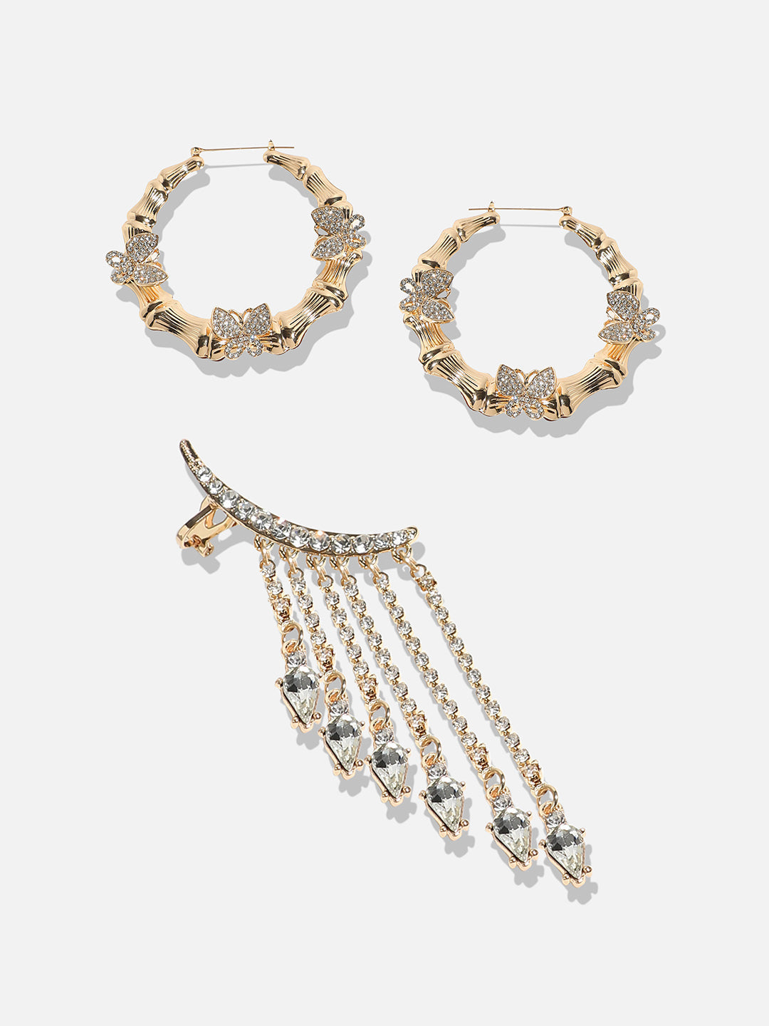 Chic Sparkle Elegant Set Of 2 Gold-Plated Contemporary Hoop Earrings