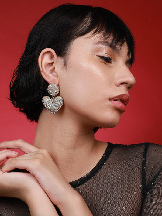 Set Of 2 Gold-Plated Contemporary Stone Studded Drop Earrings