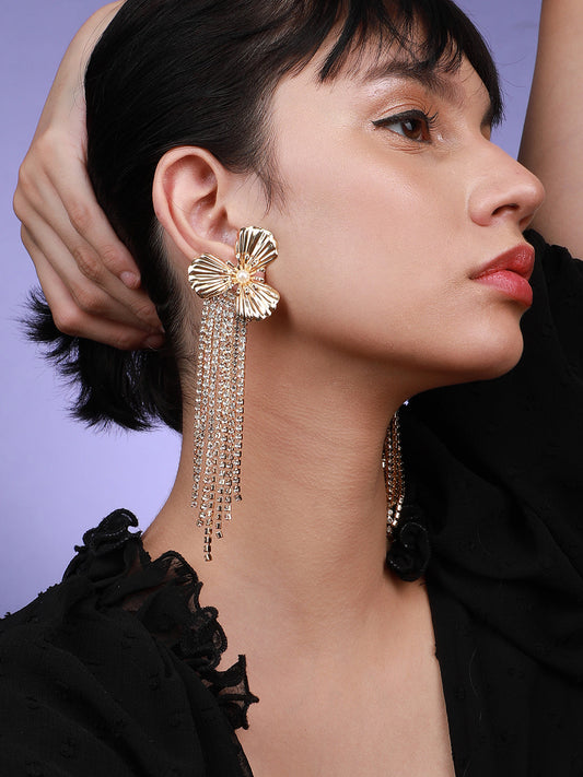 Set Of 2 Gold-Plated Contemporary Drop Earrings