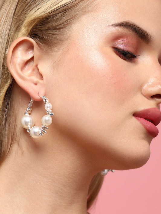 Set Of 2 Silver-Plated Contemporary Earrings