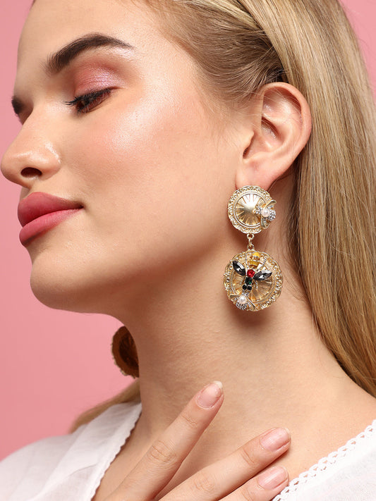 Pack Of 2 Gold-Plated Contemporary Drop Earrings