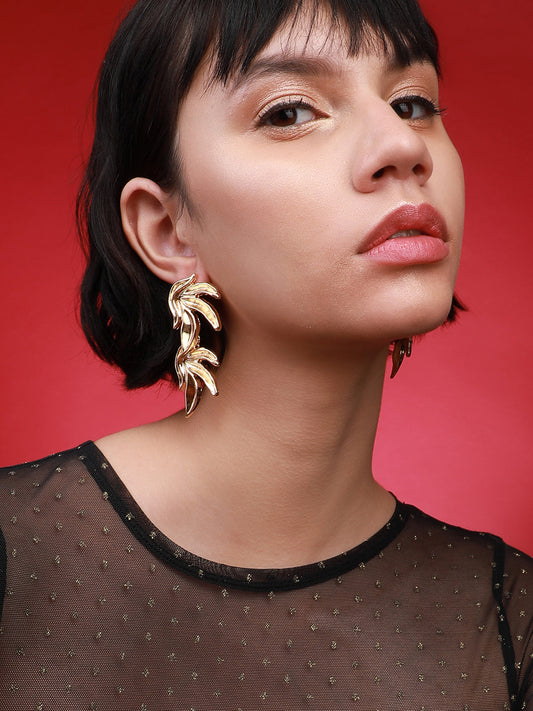 Set Of 2 Gold-Plated Contemporary Drop Earrings